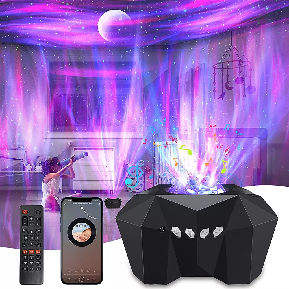 Proyector de luces de estrellas Aurora Galaxy Moon con control remoto, lámparas de noche de cielo, regalo para niños y adultos, altavoz de música Bluetooth, decoración del hogar