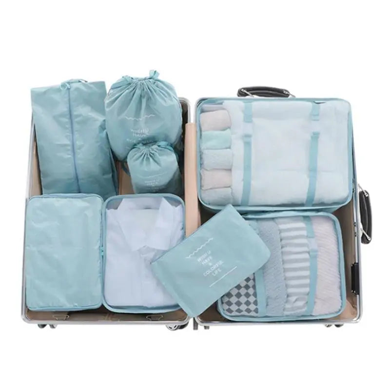 8 unids/set negro/azul/gris bolsa de almacenamiento de viaje impermeable de gran capacidad equipaje clasificación de ropa conjunto de bolsas de almacenamiento