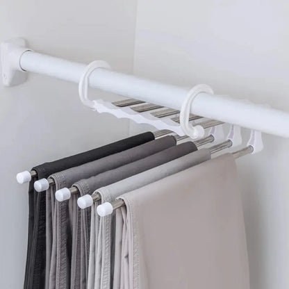 1pc Stainless Steel Retractable and Foldable Multifunctional Multi-layer Trousers Rack Wardrobe Storage