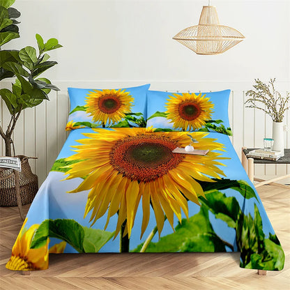 Juego de sábanas de girasol para niña hermosa, juego de cama para habitación de amantes, sábanas y fundas de almohada, juego de sábanas planas