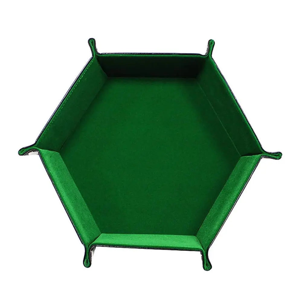 Bandeja de almacenamiento plegable para juegos de dados hexagonales, soporte para esterilla de cuero PU y terciopelo, insumos para oficina gruesos de doble cara, herramientas de almacenamiento