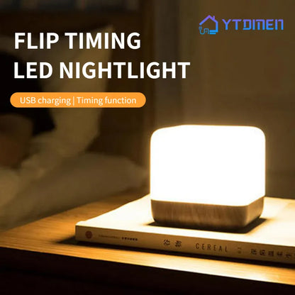 LED Night Lights USB Rechargeable Cube Flip Timer   Desk Lamp Baby Feeding Sleeping Eye Protection Lamp for Bedroom Decoration