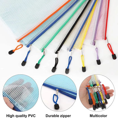 Mesh Zipper Pouch Waterproof Plastic Document Pouch Multipurpose for Travel Storage Office Appliances Home Organize Bags