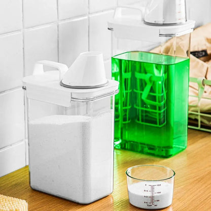 Distributeur hermétique de détergent à lessive, boîte de rangement de poudre, récipient transparent de liquide de poudre à laver avec couvercles, pot