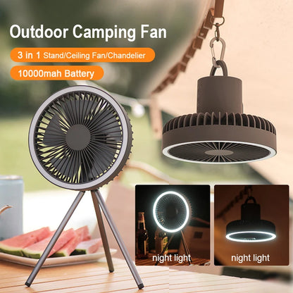 10000mAh 4000mAh Camping Fan Rechargeable Desktop Portable Circulator Wireless Ceiling Electric Fan with Power Bank LED Lighting