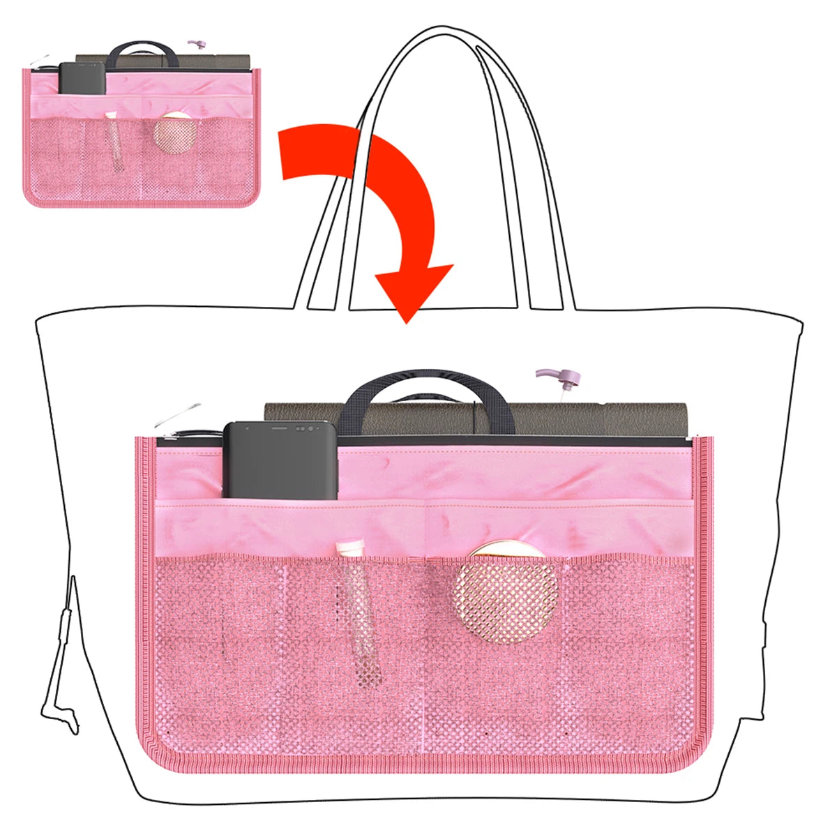 Bolsa de maquillaje para mujer, bolso de viaje, contenedor grande de nailon, estuche de maquillaje, bolsas organizadoras, bolso de mano plegable para mujer