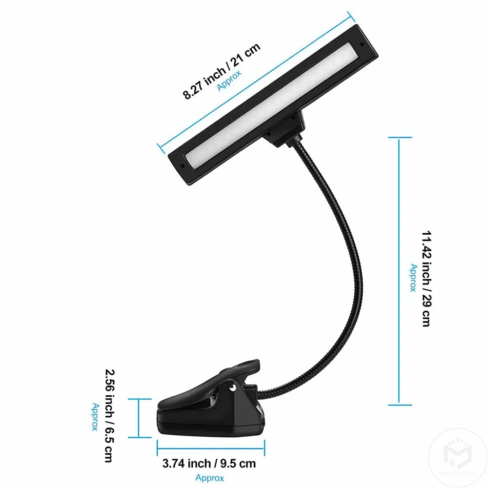 Rechargeable Music Stand Light 19 LED Clip On Reading Light Bedside Night Light Usb Rechargeable Book Lamp 3 Color Book Light