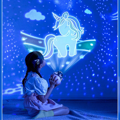 Projecteur de veilleuse pour enfants, chambre d'enfant, Rotation de l'espace, lampe de nuit Led rechargeable par USB, 12 Films, cadeau d'anniversaire et de noël