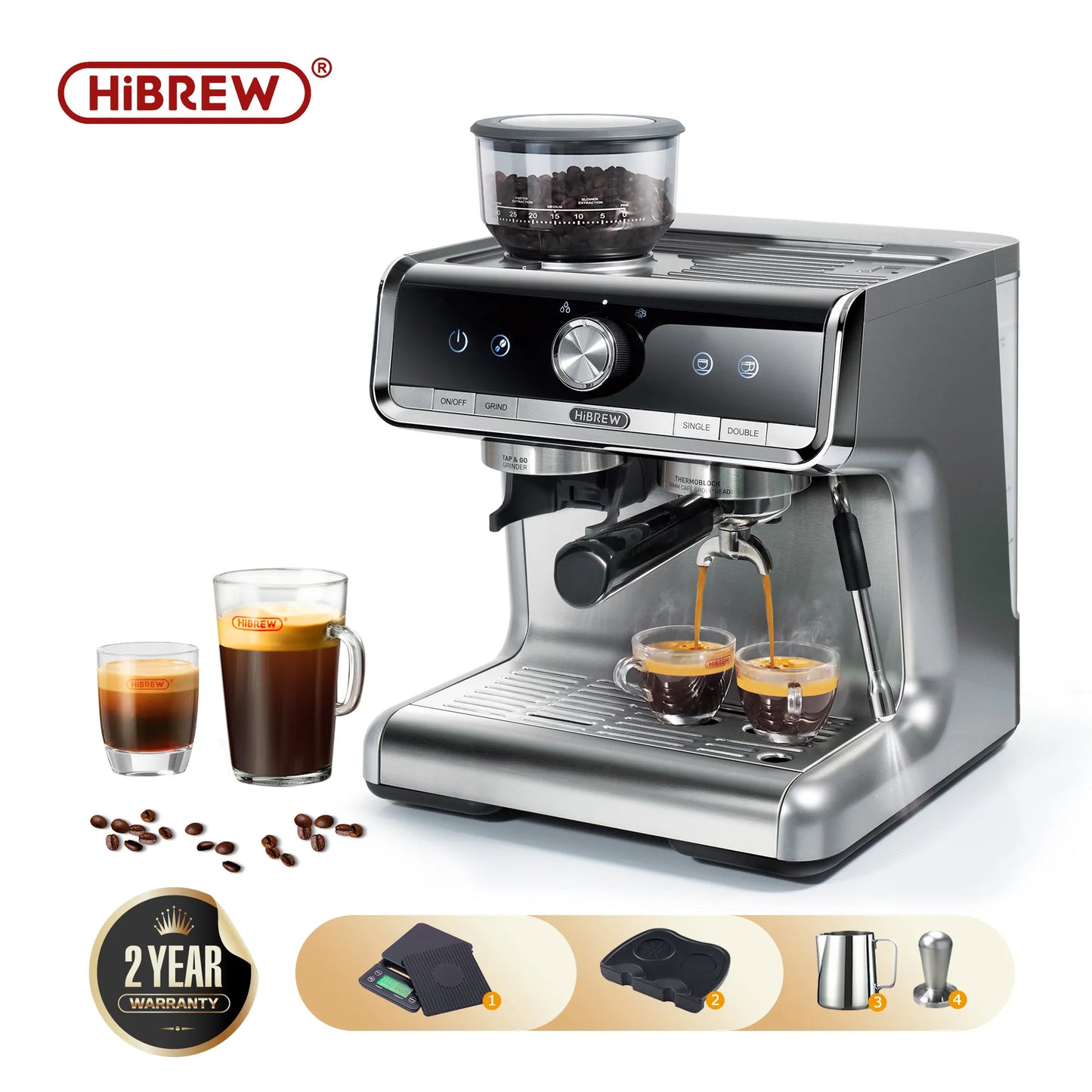 HiBREW Barista Pro 19Bar grain à expresso, Machine à café de niveau Commercial Cafetera avec Kit complet pour café hôtel Restaurant H7