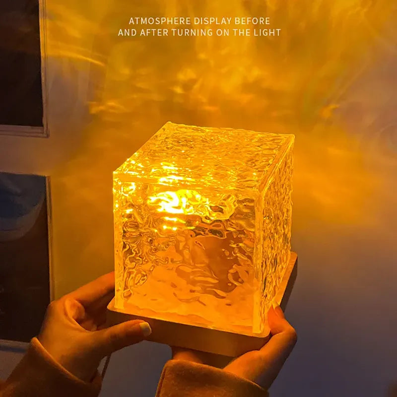 Lampe en cristal, projecteur d'ondulation d'eau, veilleuses, décoration de maison, chambre à coucher, atmosphère esthétique, cadeau de vacances, lumières de coucher de soleil