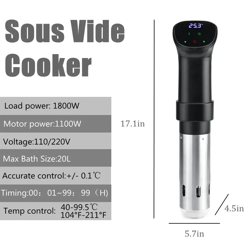 1800W IPX7 Waterproof Vacuum Sous Vide Cooker Immersion Circulator Accurate Cooking With LED Digital Display Slow Cooker Heater