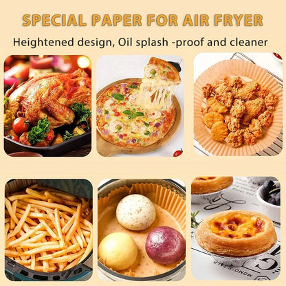 Papier jetable antiadhésif pour friteuse à Air, 50 pièces, papier de cuisson rond pour friteuse à Air, doublures en papier, accessoires de cuisine