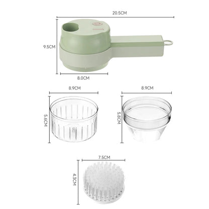 4 IN 1 Electric Vegetable Cutter Set Multifunctional Garlic Mud Masher Chopper Mini Food Processor Cutting Pressing Mixer Slicer