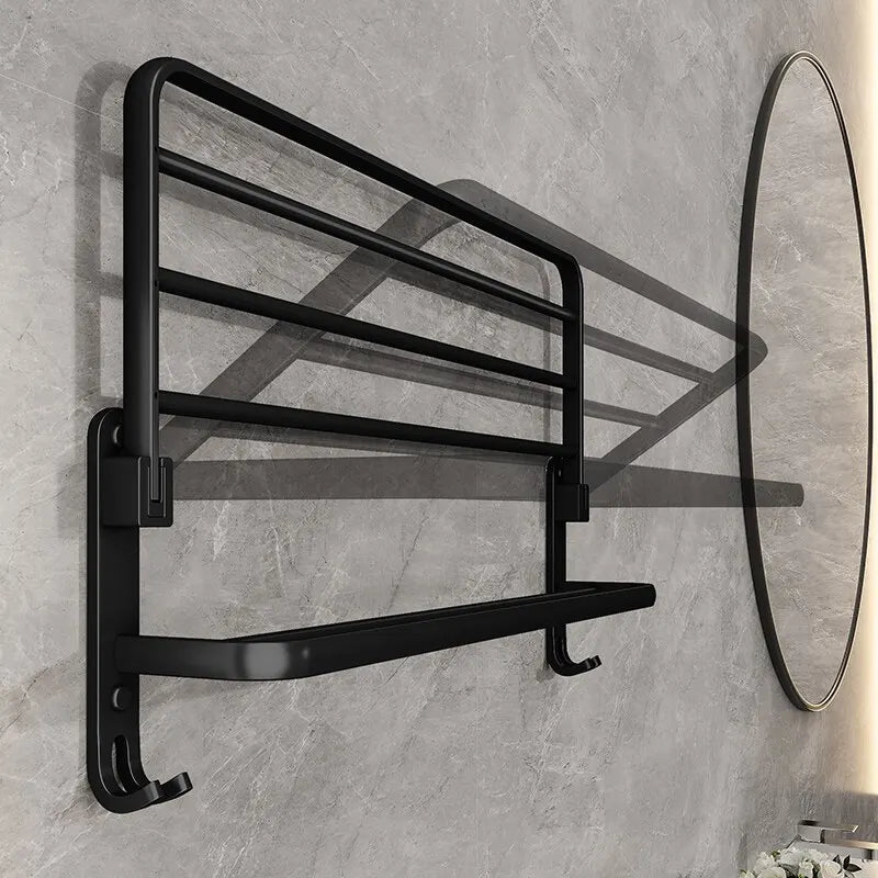 Matte Black 50CM Folding Holder With Hook Towel Holder Wall Mount AluminumTowel Rack