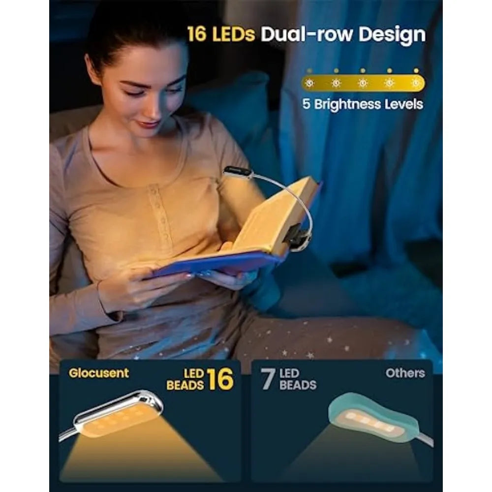 16 Led Posh Premium Mini Luz de libro Usb recargable luz de lectura cuidado de los ojos Mini Clip en lámpara de libro estudio lectura lámpara de luz nocturna