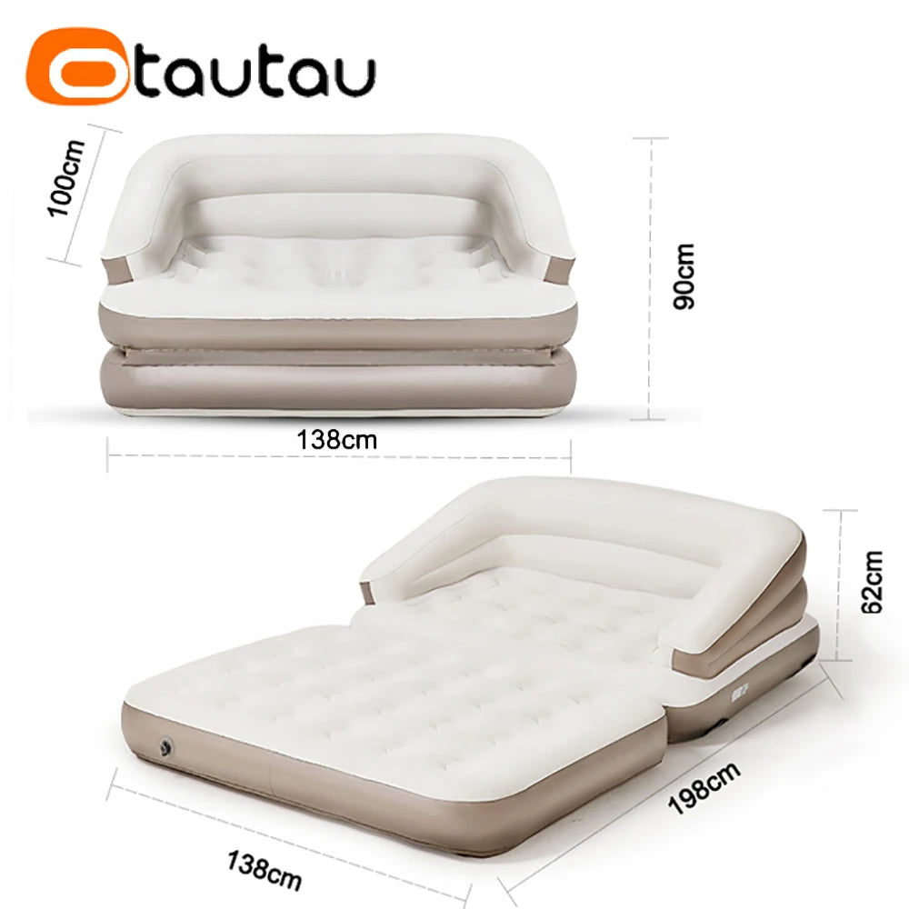 OTAUTAU 2-seat Folding Inflatable Sofa Bed Portable Camping Mattress Chaise Lounge Recliner Outdoor Furniture SF102