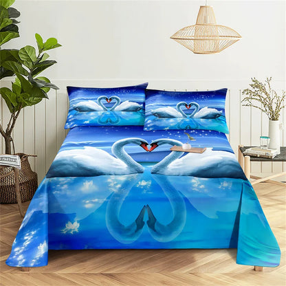 Gorgeous Swan Queen Sheet Set Kid's Flat Sheet Boys and Girls Bed Sheets and Pillowcases Bedroom Bed Sheet Set Bedding Set