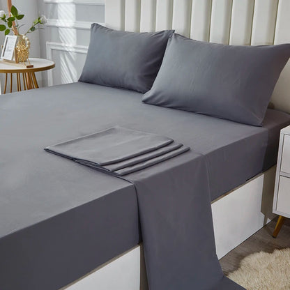 3/4pcs Solid Beding Set, Waterproof Fitted sheet & Bed Sheet & Pillowcases Soft, Queen, KIng, Full, Twin Size, White and Gray