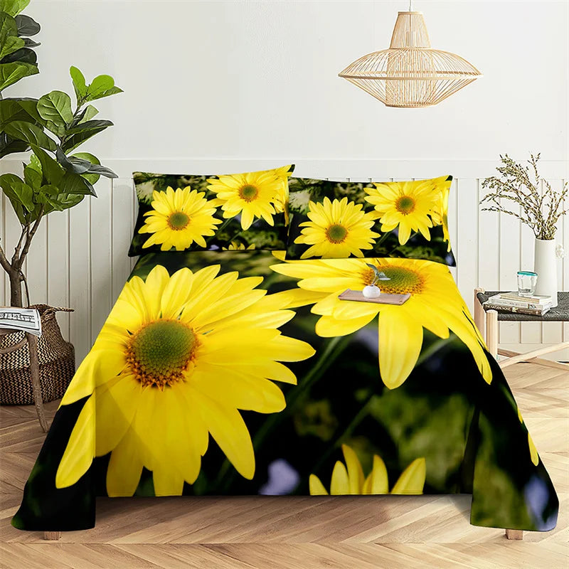 Parure de lit tournesol Queen, ensemble de literie pour fille magnifique, pour chambre d'amoureux, draps et taies d'oreiller, drap plat