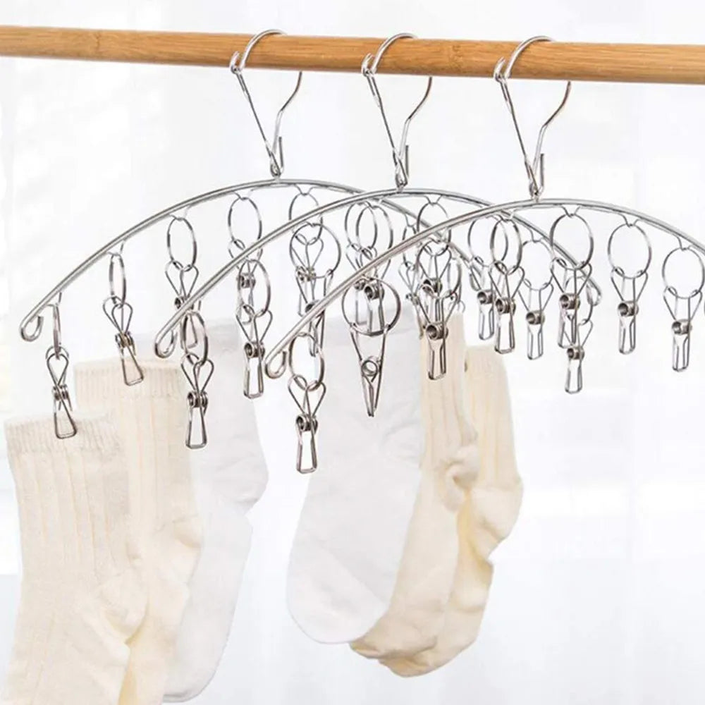 Clothes Drying Hanger with 32 Clips / 8 Clips Socks Underwear Drying Folding Laundry Hanging Rack