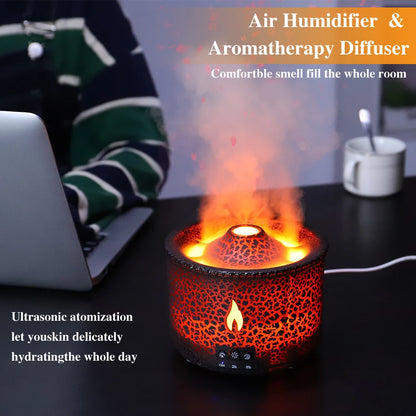 Volcan Fire Flame Humidificateur d'air Diffuseur d'arôme Huile Essentielle avec Méduse télécommandée pour Brume de Parfum de Maison Mak Fumer