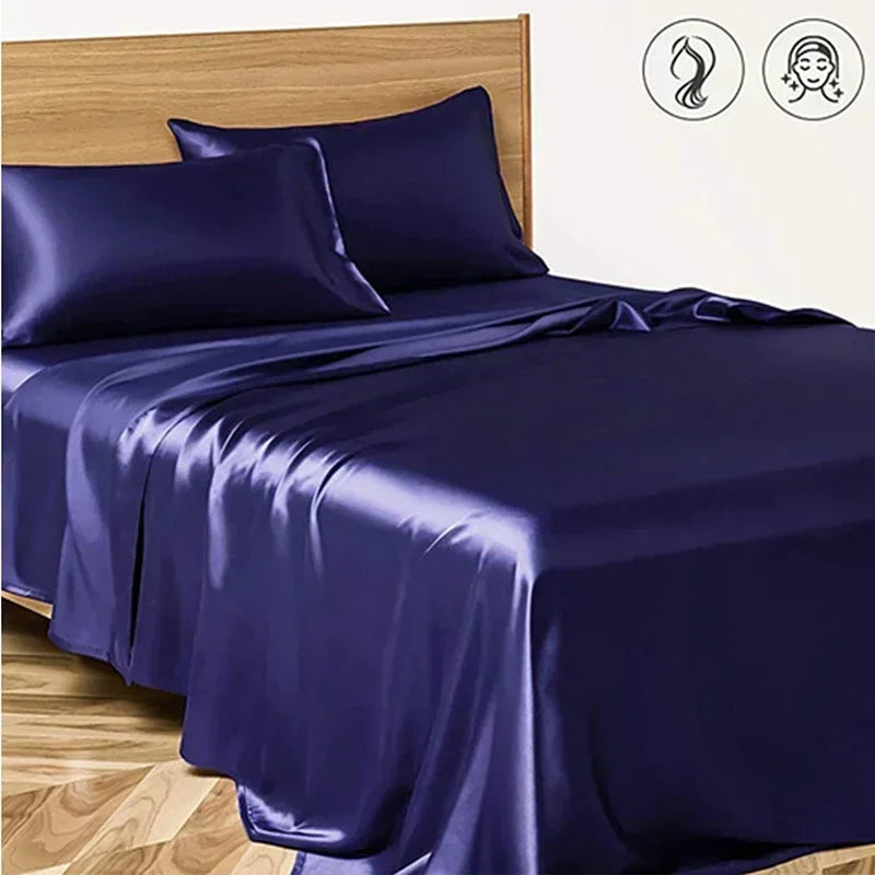 Ensemble de draps de lit en tissu satiné haut de gamme, ensemble de linge de lit de luxe de qualité A, solide et soyeux, housse de lit King Size