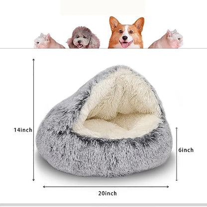 Lit pour animaux de compagnie en peluche douce avec couverture lit pour chat rond matelas pour animaux de compagnie chaud chat chien 2 en 1 nid de couchage grotte pour petits chiens