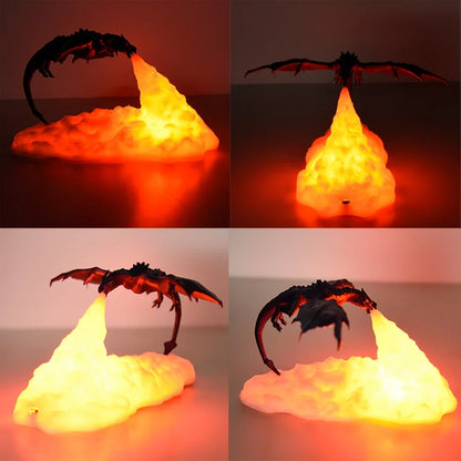 Dragon Shape LED Night Light 3D Printing Dragon Flame Breathing Slow Change Room Decor USB Rechargeable Light Birthday Toy Lamp