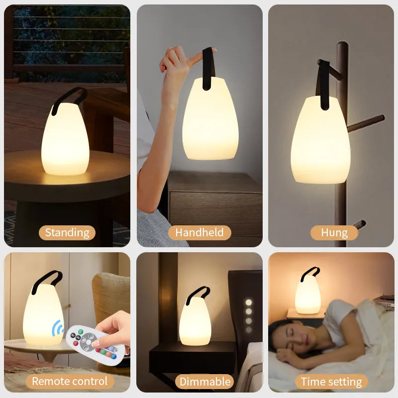 Veilleuse LED avec télécommande, veilleuse portable, veilleuse circulaire, ambiance domestique, lampe de chevet, lumière de camping en plein air