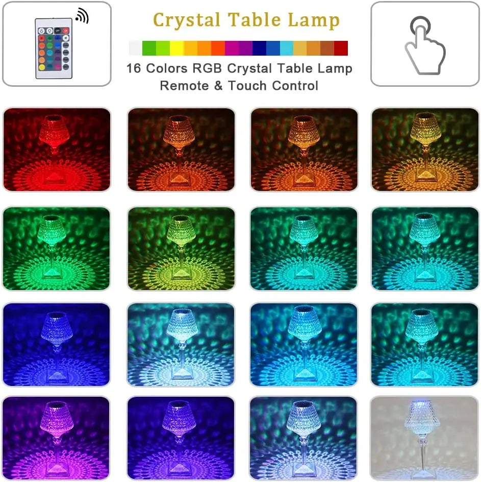 1-4 Uds Lámpara de mesa de cristal recargable barra de diamante mesa Lanp Sensor táctil atenuación lámparas de noche para dormitorio restaurante boda