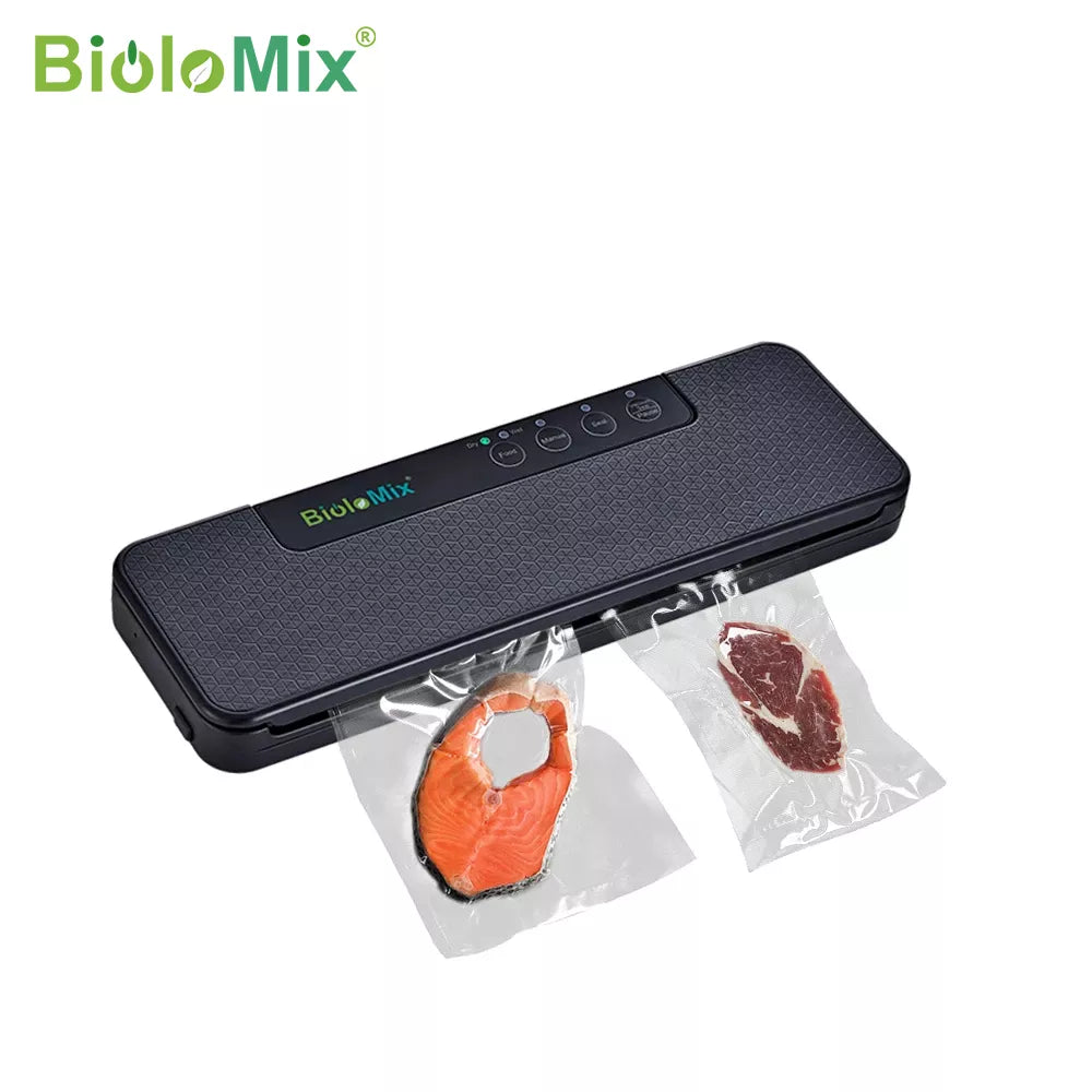 BioloMix – Machine à emballer sous Vide automatique pour aliments humides ou secs, avec 10 sacs gratuits, pour Sous Vide, blanc/noir, W230