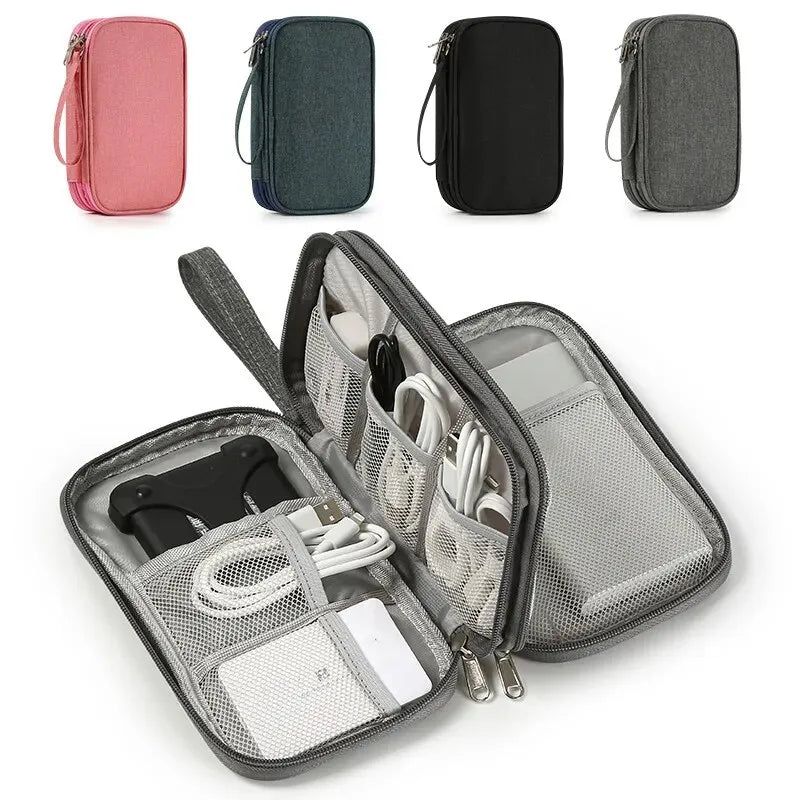 Bolsa de almacenamiento portátil para productos digitales, organizador de cables de datos USB, caja del Tesoro de carga para auriculares, color rosa/gris/negro/azul marino, 1 ud.