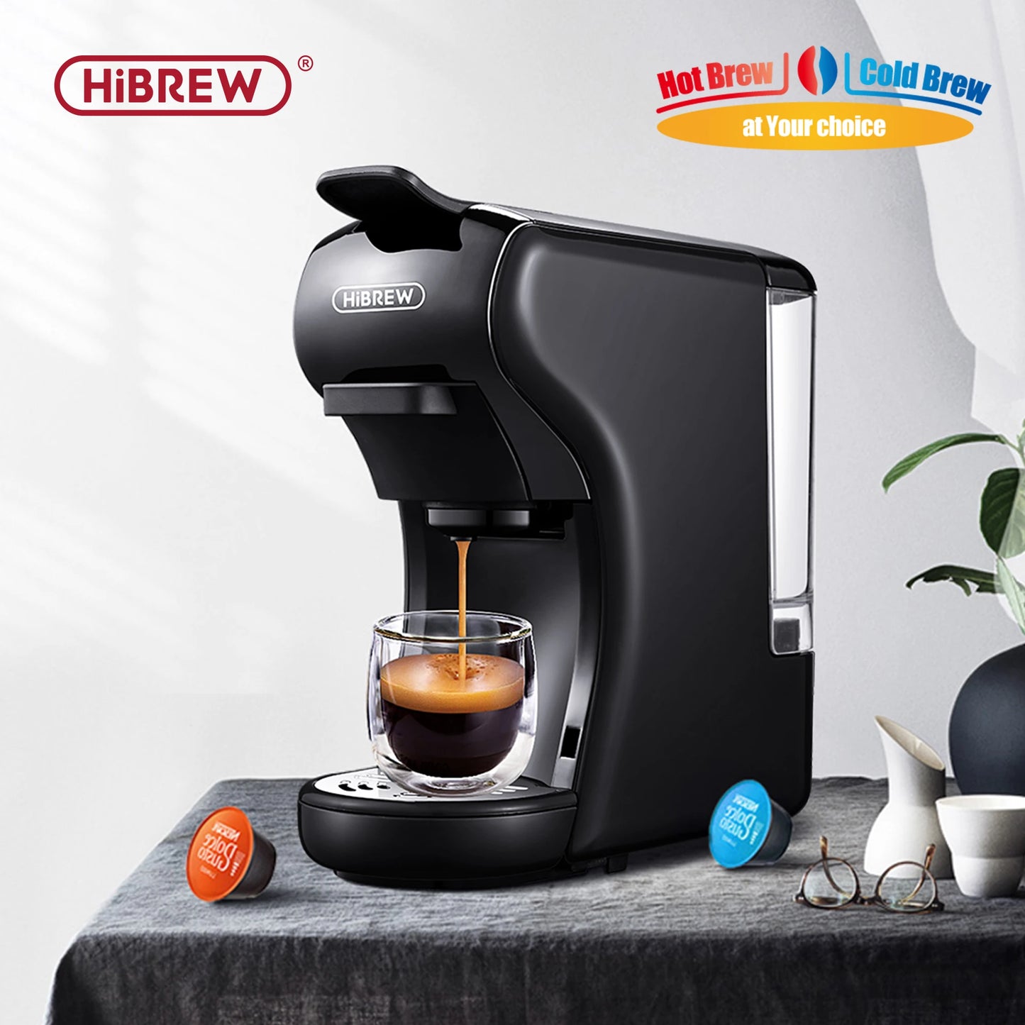 HiBREW-Cafetera 4 en 1 de 19 Bar, cápsulas múltiples calientes y frías, Cafetera de cápsulas, Cafetera Dolce Milk Nexpresso en polvo H1A