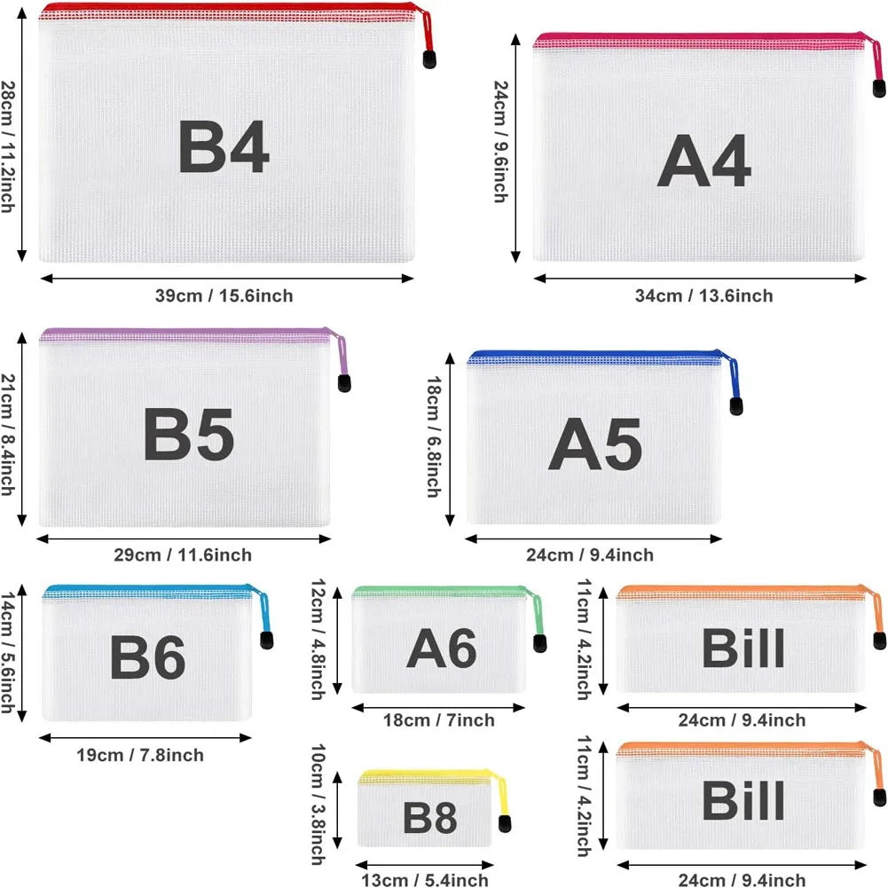 Bolsa de malla con cremallera, bolsa de plástico impermeable para documentos, multiusos para almacenamiento de viajes, electrodomésticos de oficina, bolsas para organizar el hogar