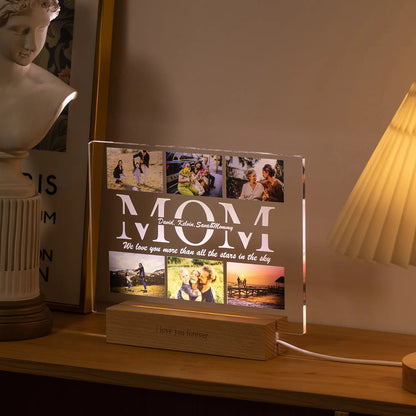 Lampe acrylique 3D personnalisée avec texte photo personnalisé, veilleuse de chambre à coucher pour maman papa amour, cadeau d'anniversaire de Noël pour le jour de la famille