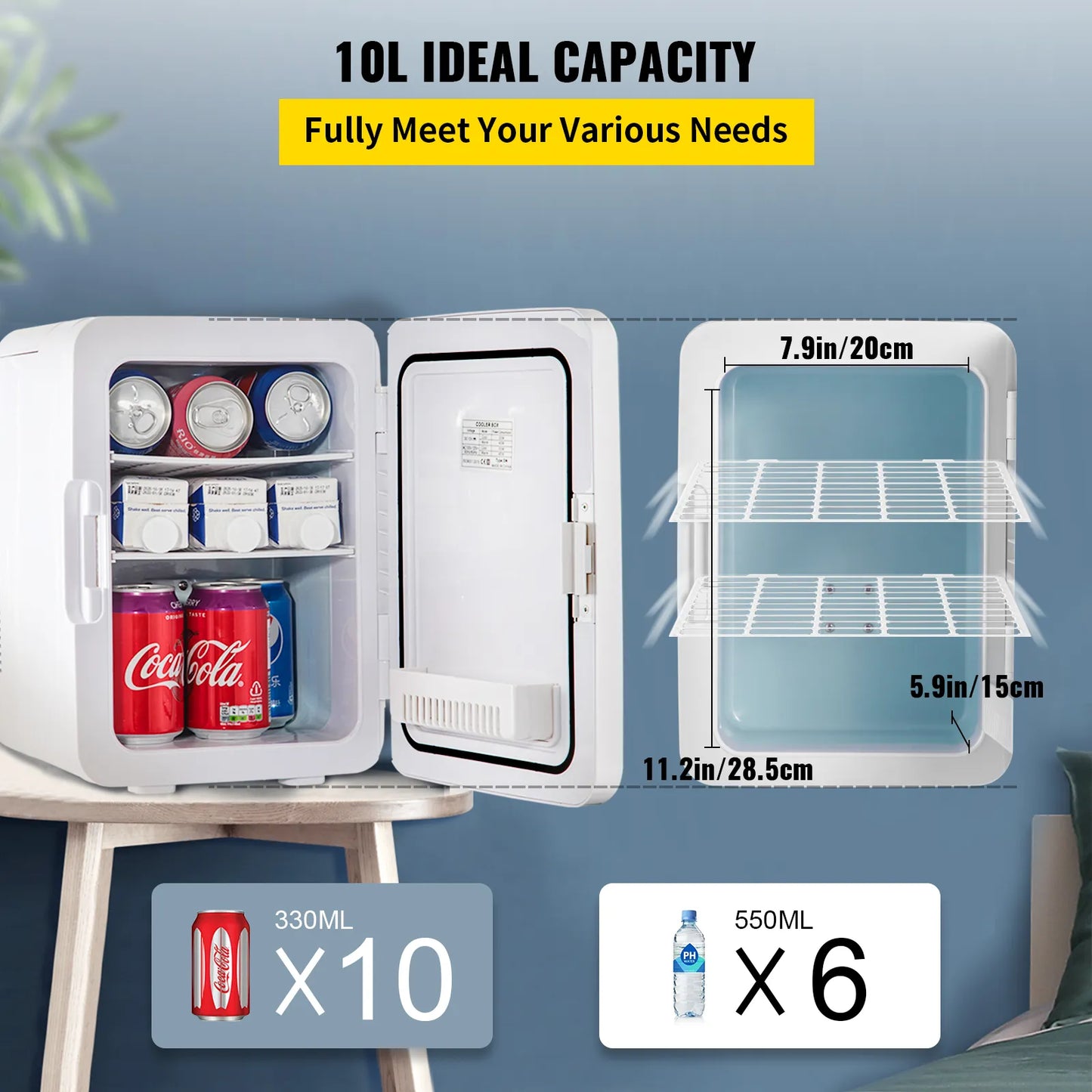 VEVOR 10L Mini Fridge Car Refrigerator Portable Freezer Cooler and Warmer Storing Skincare Cosmetic Food Drink for Home Car Use