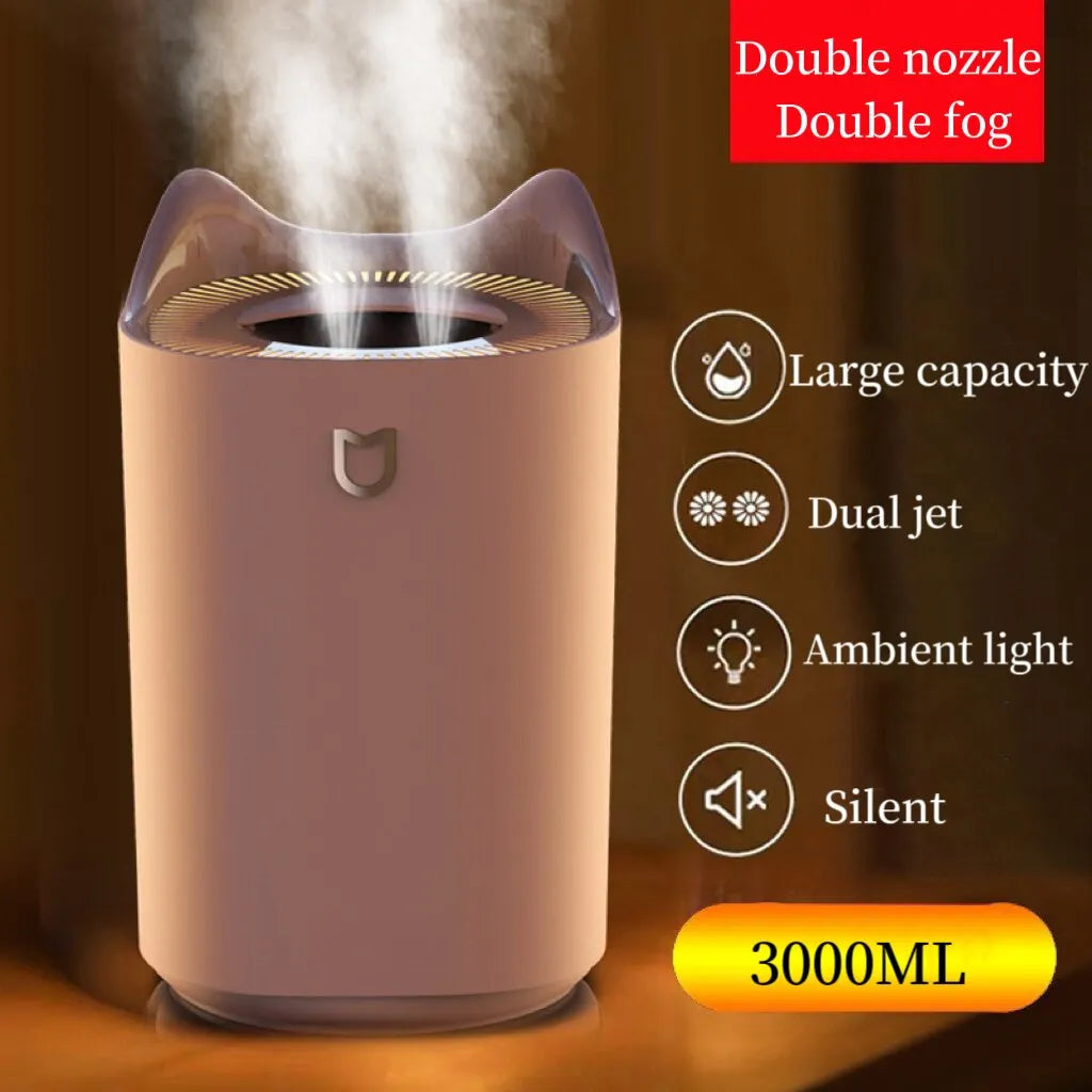 Humidificador de aire de doble chorro, atomizador de gran capacidad, difusor de Aroma ultrasónico, máquina de niebla, purificador de aire, 3000Ml