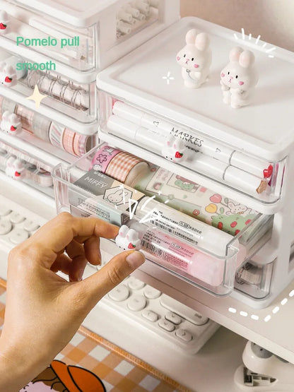 1-piece Desk Storage Drawer Cute Plastic Transparent  Box Stationery Cosmetics   Container