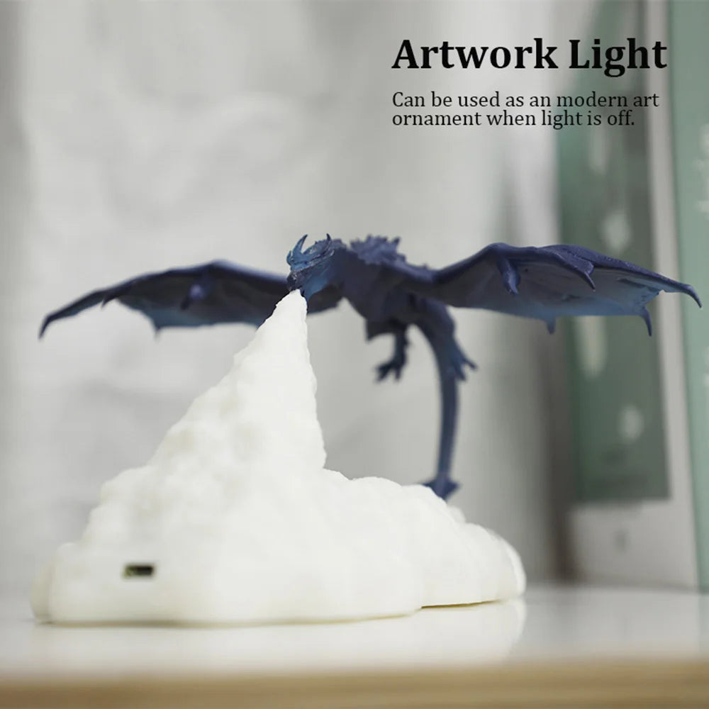 Dragon Shape LED Night Light 3D Printing Dragon Flame Breathing Slow Change Room Decor USB Rechargeable Light Birthday Toy Lamp