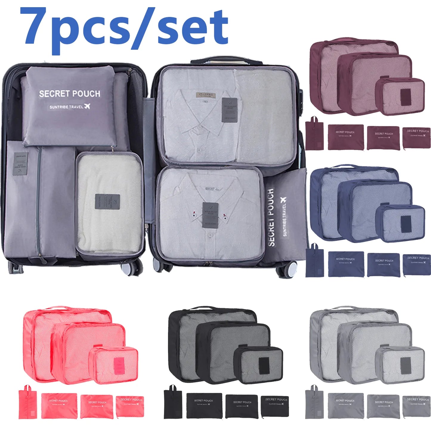 7/6 pièces Sac De Rangement De Voyage Grande Capacité Valise De Rangement Bagages Vêtements Tri Organisateur Ensemble Pochette Étui Chaussures Emballage Cube