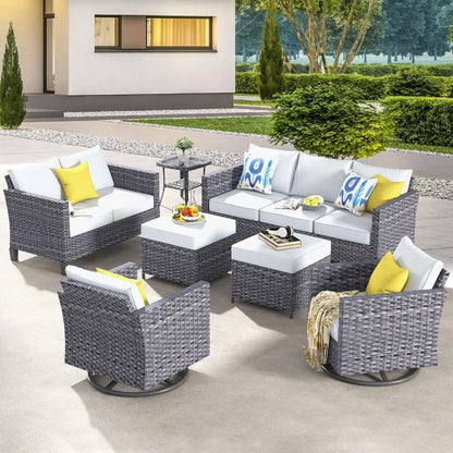 Outdoor Sofa Set of 6 with Rocking Swivel Chairs, Loveseat, Square Fire Pit Table, Patio Furniture Set