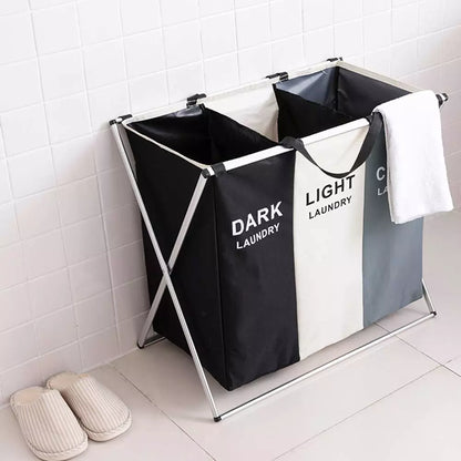 Foldable Laundry Basket Three Grid Organizer Large Basket Waterproof Dirty Clothes Toys Organizers Home Laundry Basket Storage