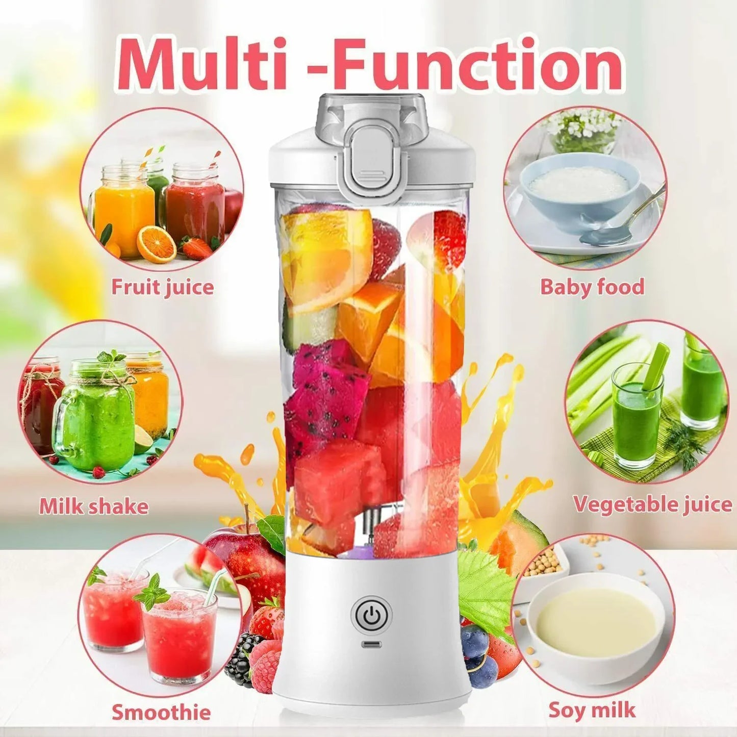 Portable Blender 600ML Electric Juicer Fruit Mixers 4000mAh USB Rechargeable Smoothie Blender Mini Personal Juicer Cup