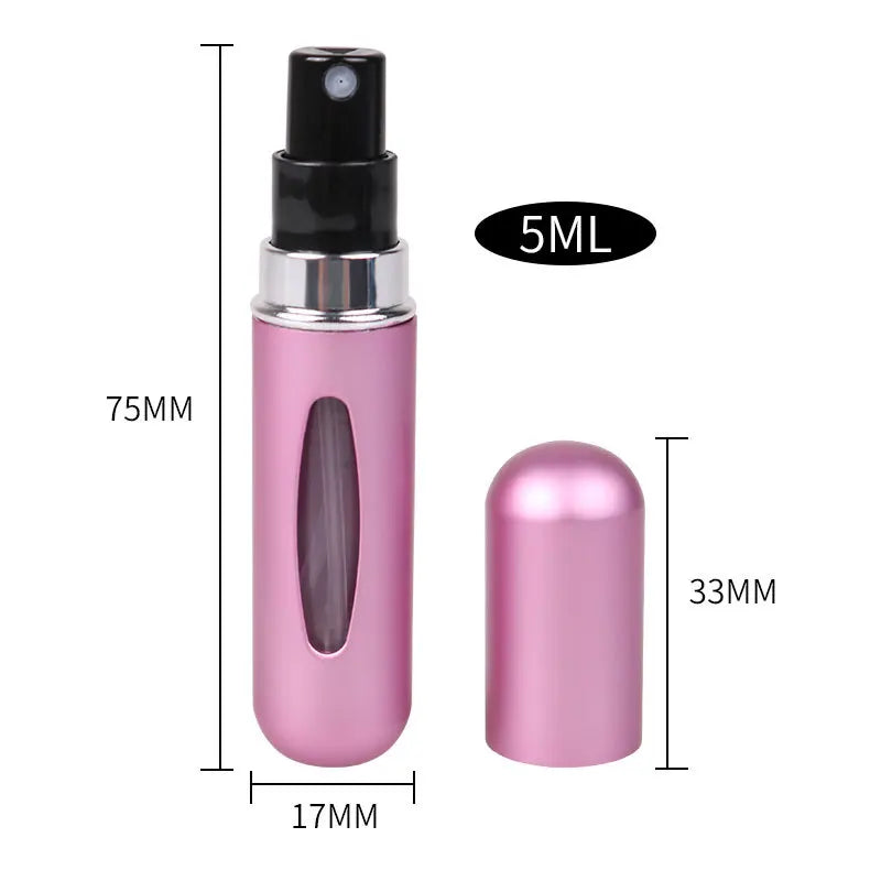 Atomizador de Perfume de 8ml/5ml, contenedor de líquidos portátil para cosméticos, viaje, Mini botella rellenable vacía de alcohol en aerosol de aluminio