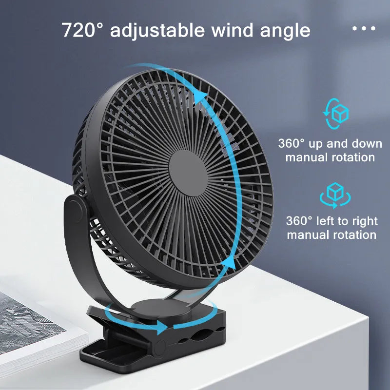 Ventilador eléctrico inalámbrico para mesa de casa con carga USB, batería de 10000mAh, ventilador de techo portátil con Clip para viajes al aire libre, ajuste de 4 velocidades