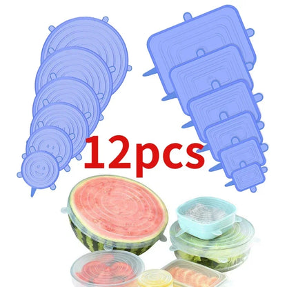 12 PCS Adaptable Silicone Lids Round Square Covers Caps Food Universal Dish Stretch for Cans Kitchen Accessories