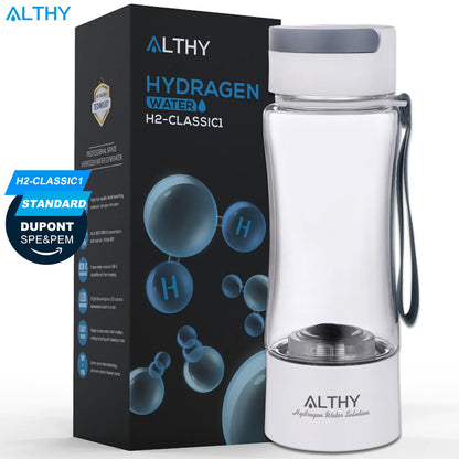 ALTHY Taza de botella generadora de agua rica en hidrógeno - Ionizador DuPont SPE PEM de doble cámara - Dispositivo de inhalación H2