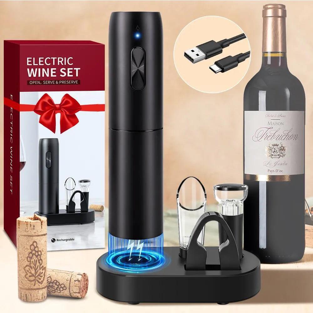 Abridor de botellas de vino eléctrico, sacacorchos automático para vino tinto, abridor de vino recargable con Base de carga, herramientas para vino, productos de cocina