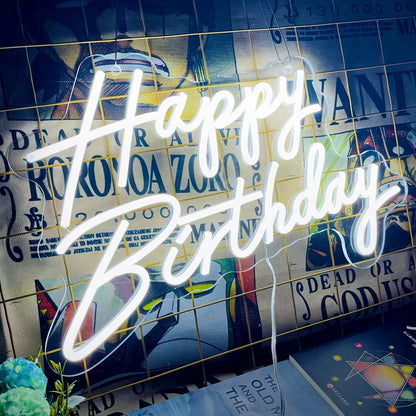 Happy Birthday Neon Sign Acrylic Light Sign for Birthday Party Decoration USB Powered Kids Gift with Switch(Warm White)