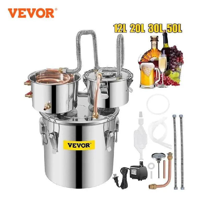 VEVOR 12L 20L 30L 50L destilador de elaboración de Alcohol DIY aparato de alcohol ilegal de acero inoxidable destilador de whisky cerveza Brandy electrodomésticos